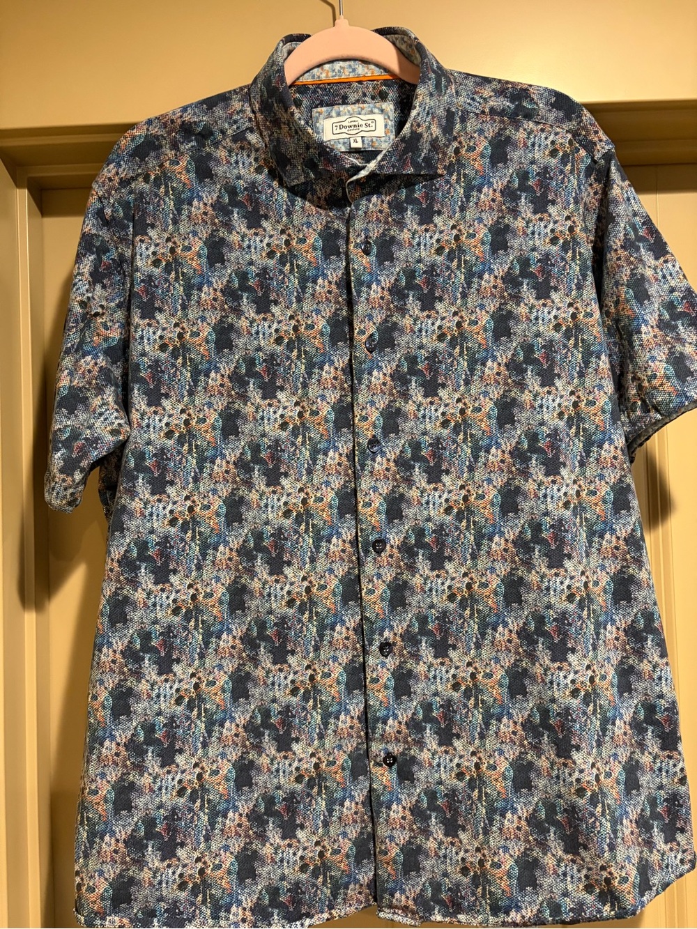 7 Downie St Couture Men’s Short Sleeve Button Down Shirt Abstract Pixel